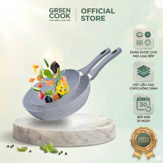 Bộ 2 chảo chống dính pfoa free đáy từ vân đá green cook gcp02