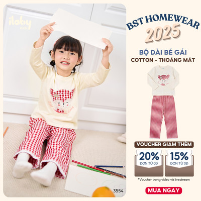 [BÁN CHẠY] Đồ bộ bé gái ILABY bộ mặc nhà cotton dài tay đồ ngủ bé gái size đại từ 9-40kg [3554]