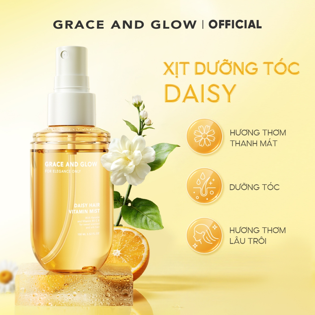 Xịt dưỡng tóc Grace & Glow Daisy Hair Vitamin Mist Xịt dưỡng tóc hương nước hoa với keratin chống xơ