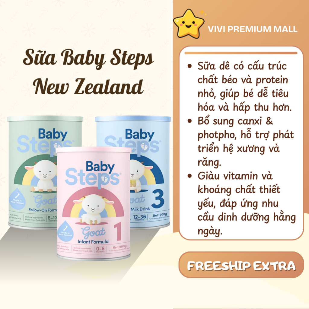 Sữa dê Baby Steps A2 900g – Dành cho bé số 1,2,3 - ViVi Premium Mall
