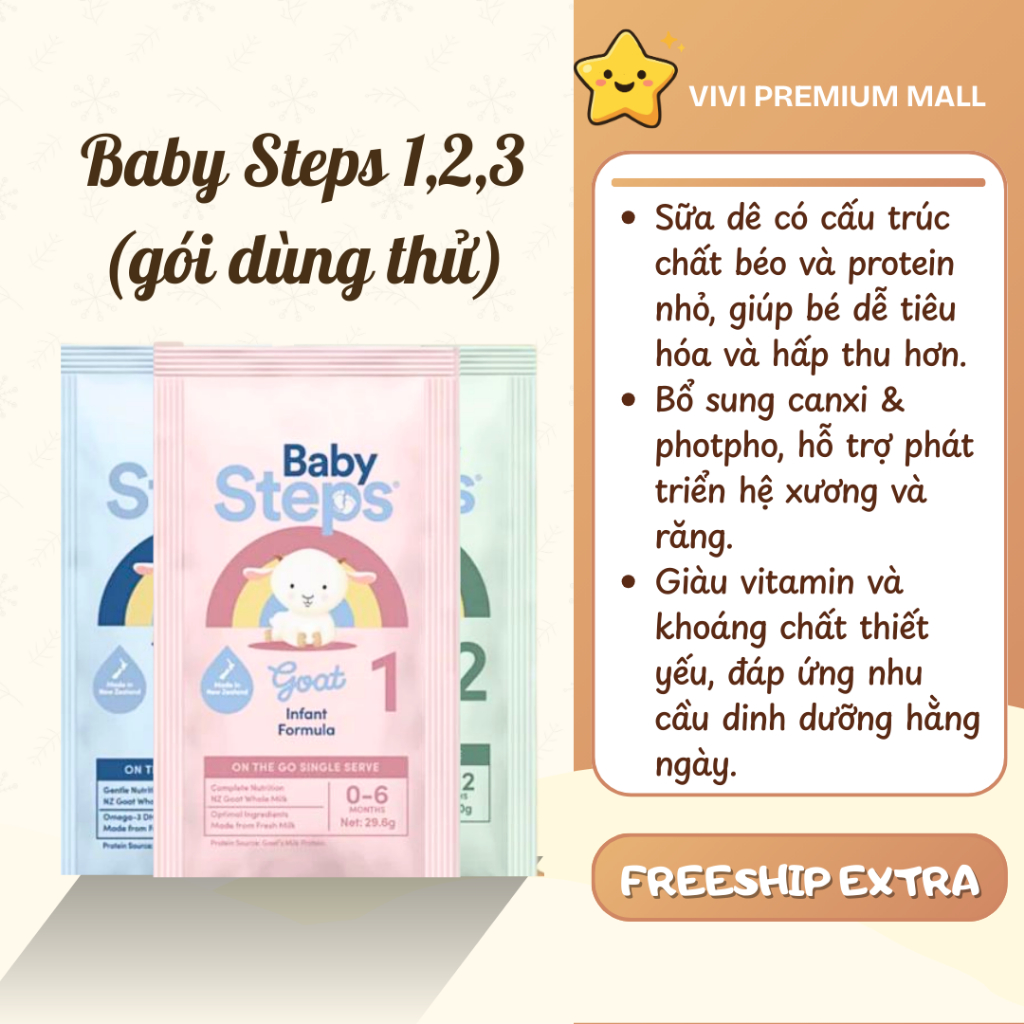 Gói dùng thử Sữa dê Baby Steps A2 – Số 1,2,3 cho bé theo độ tuổi - ViVi Premium Mall