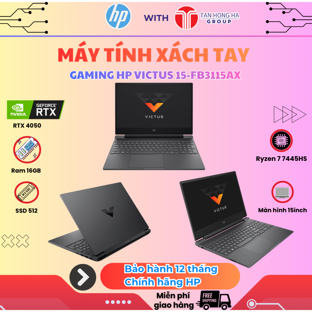Laptop Gaming HP VICTUS 15-fb3115AX BX9C9PA, Ryzen 7 7445HS, RTX 4050 6GB, 16GB RAM, 512GB SSD, 15.6
