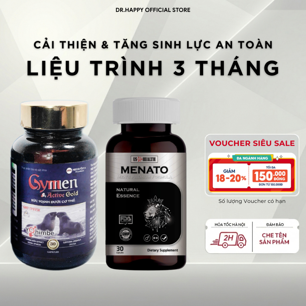 Liệu trình 3 hộp MENATO & 3 hộp GYMEN giúp Tăng cường sức khỏe, thể lực và sinh lực cho Nam giới