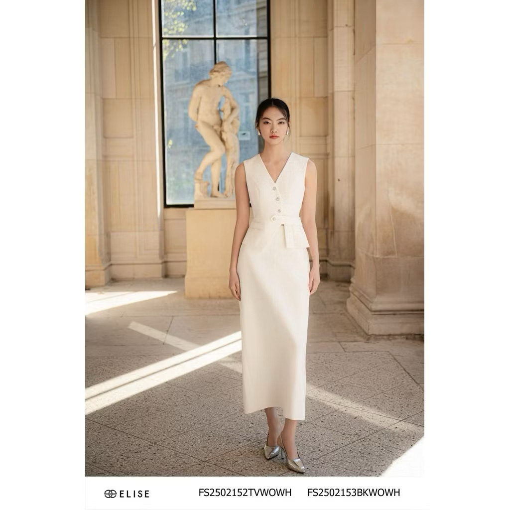 Thanh lý Jupe trắng diễu chỉ gân giữa thiết kế Elise (chính hãng) size M