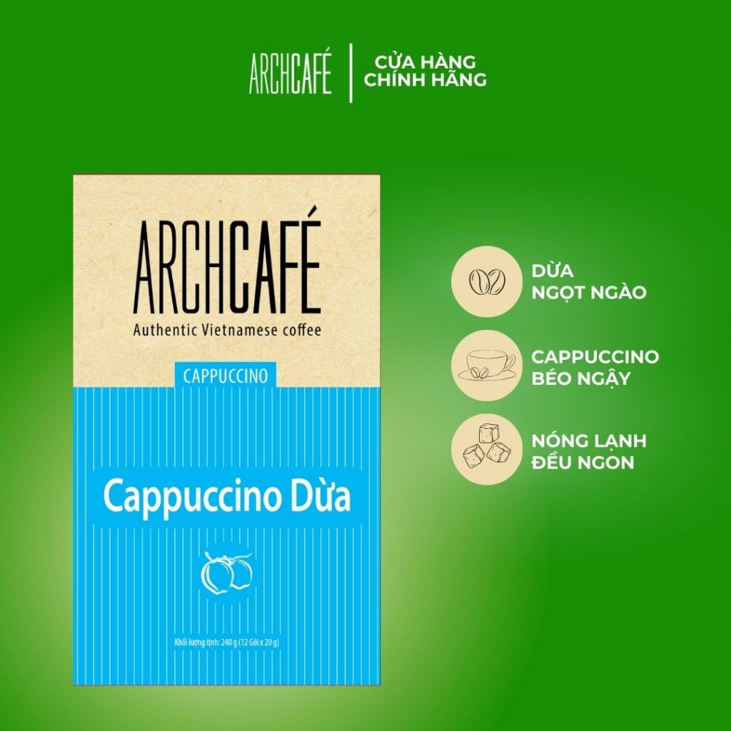 Cà phê Cappuccino Dừa - Archcafé (hộp 12 gói x 20g)