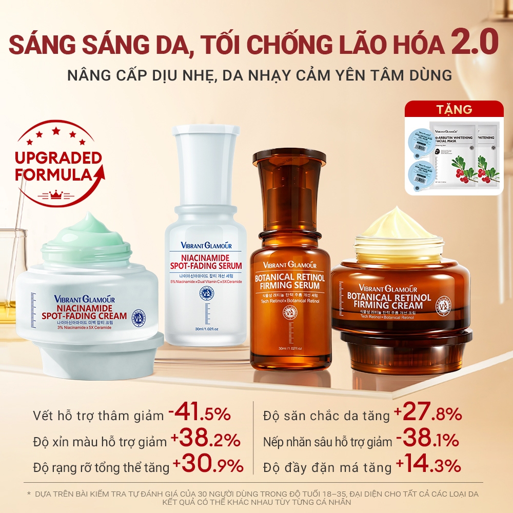 Bộ 4 Kem/Serum Niacinamide và Retinol VIBRANT GLAMOUR  Làm trắng & mờ vết thâm & chống lão hóa