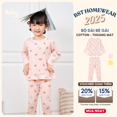 Bộ dài tay bé gái ILABY thiết kế áo dài tay phối bèo nhẹ chất liệu thun cotton cao cấp [3480]
