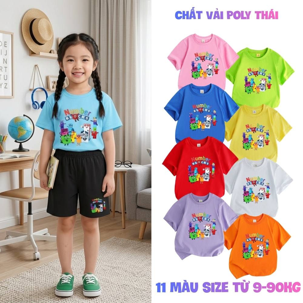 Áo thun trẻ em In Hình NUMBER BLOCKS, Áo thun cho bé trai bé gái, Vải poly thái mềm min co giãn 4 ch