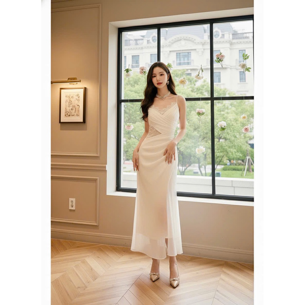 HTB STORE - DV11 ĐẦM VOAN 2 DÂY PHỐI REN, ĐẦM ĐI TIỆC, ĐẦM ĐI CƯỚI, ĐẦM DIỆN TẾT, ĐẦM DỰ TIỆC CUỐI N