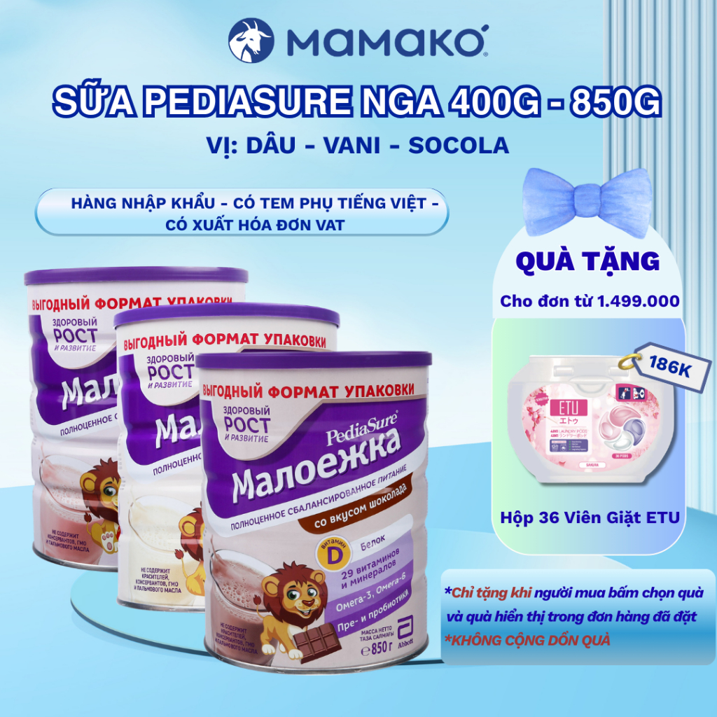 Sữa Bột Pediasure Nga MAMAKO' Vị Vani, Dâu, Socola 850g