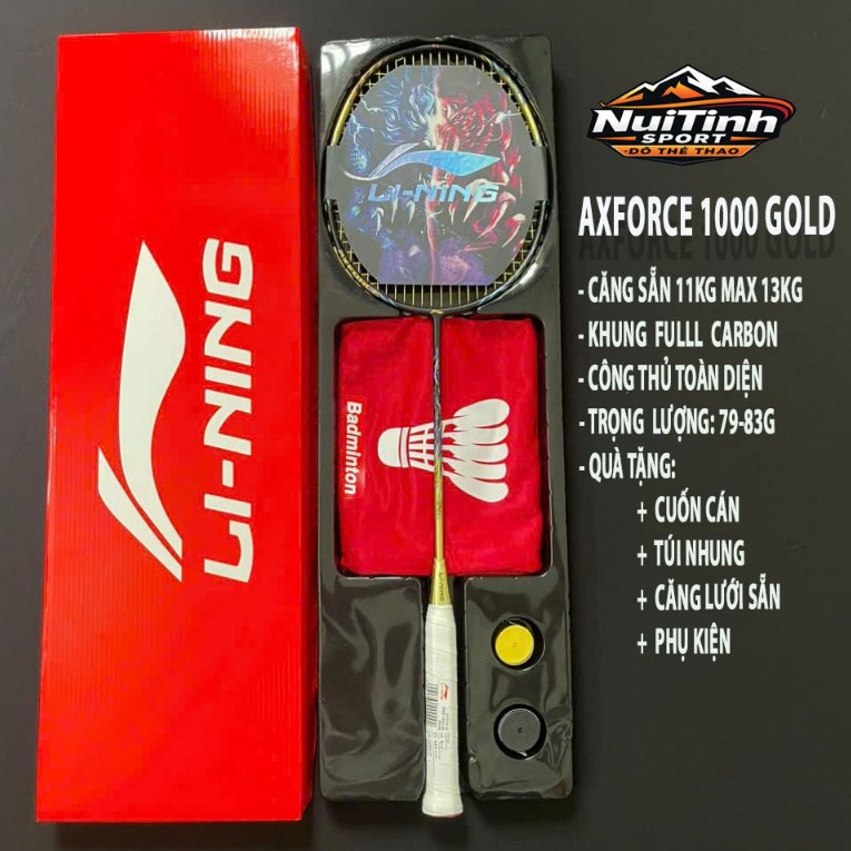 Vợt Cầu Lông Axforce 100 Gold Bản Full Hộp kèm Phụ Kiện Bao Vợt Cuốn Cán Căng sẵn 11kg Max 13kg