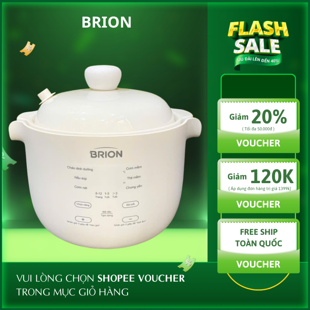 Nồi Nấu Chậm Đa Năng BRION Hàng Chính Hãng Bảo Hành 24 Tháng Chưng Yến, Hầm Cháo Ăn Dặm Và Thức Ăn