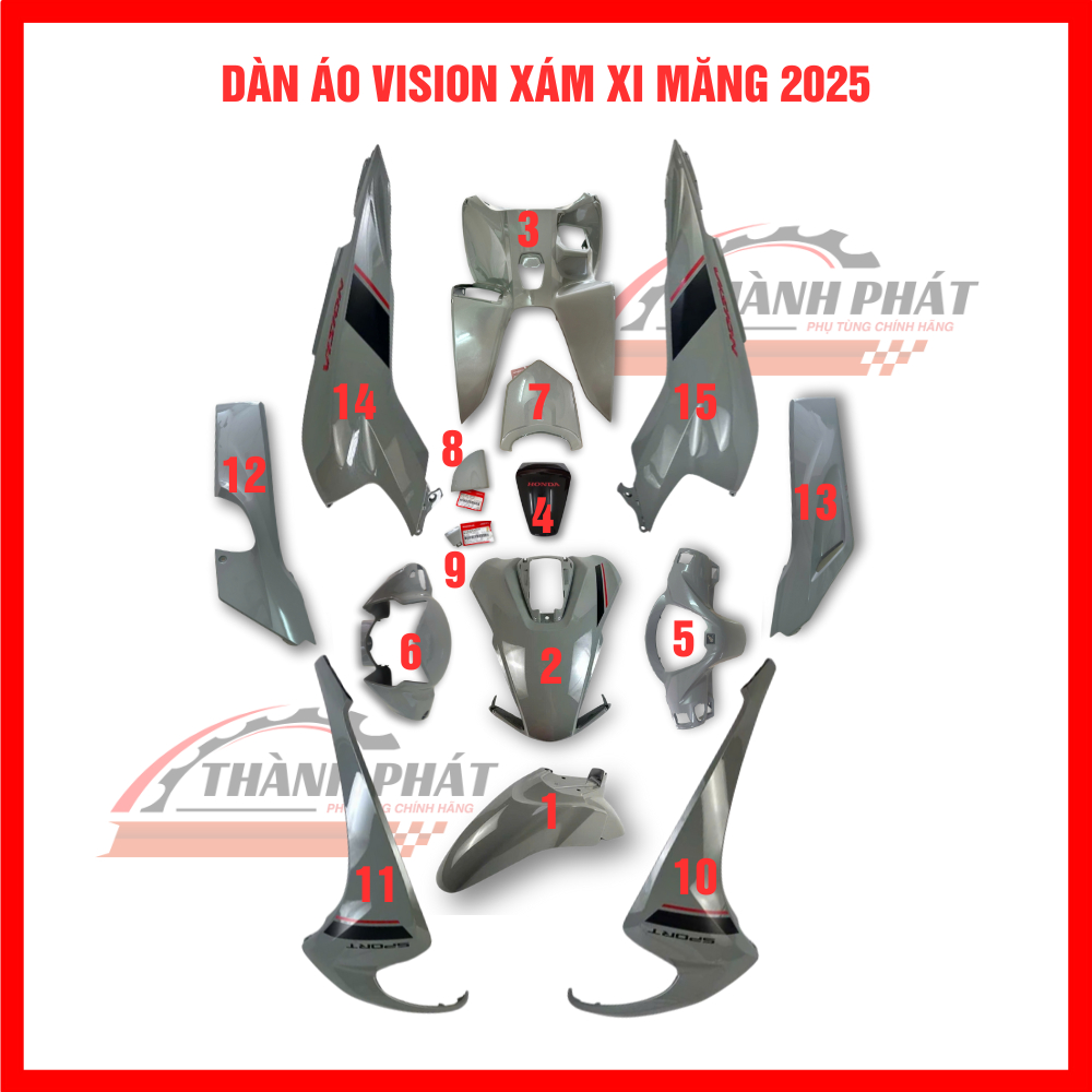 Dàn Áo Vision Xám Xi Măng Đời 2025 Zin Hãng