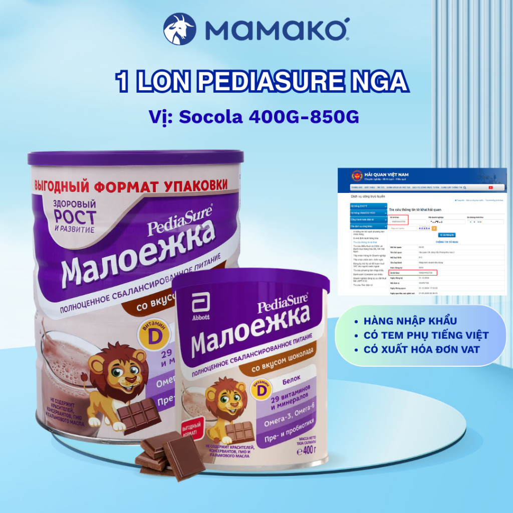 Sữa Pediasure Nga Mamako Vị Socola 850g