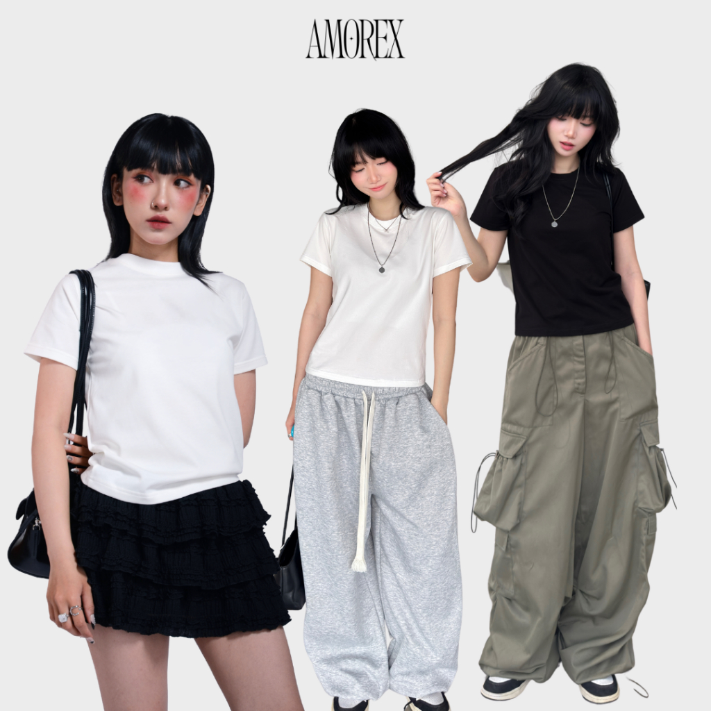 AMOREX Áo Baby Tee Thun Lạnh Basic Premium Cổ Tròn Áo Thun Nữ Chất Liệu Cotton Mềm Mại Thoáng Mát