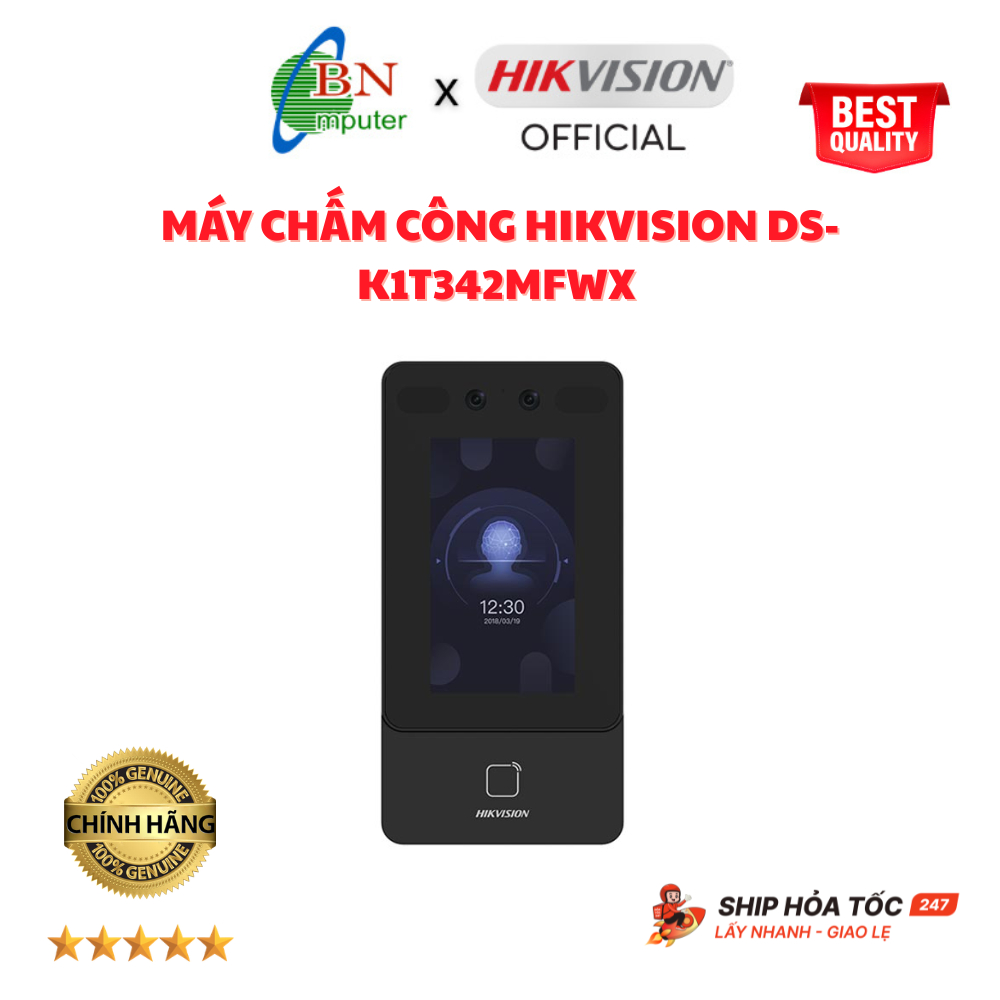 Máy chấm công Hikvision DS-K1T342MFWX nhận diện khuôn mặt, vân tay, thẻ từ, màn hình LCD 4.3inch, ch