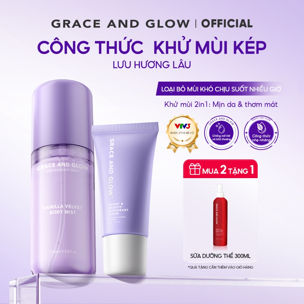 [MUA 2 TẶNG 1] Công thức khử mùi kép Body Mist & lăn khử mùi Grace And Glow Black Opium lưu hương lâ