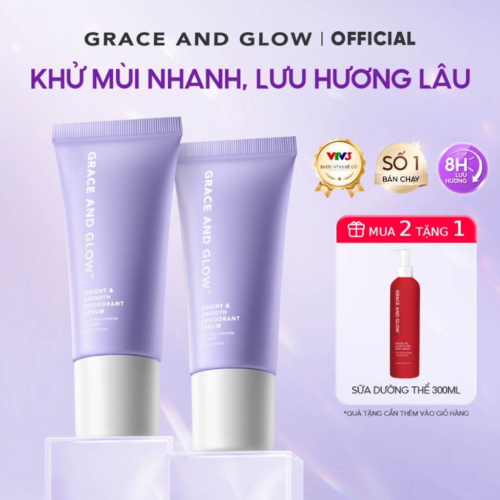[Tặng Quà] Combo 2 lăn khử mùi Grace and Glow Smooth Deodorant Serum Lăn Nách Sáng Da Ngăn Mồ Hôi vớ
