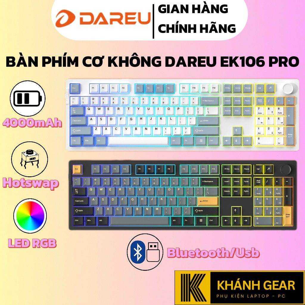 Bàn phím cơ DareU EK106 Pro Triple Mode Haze Blue / Black Golden DareU Cloud Switch Bảo Hành 24 Thán