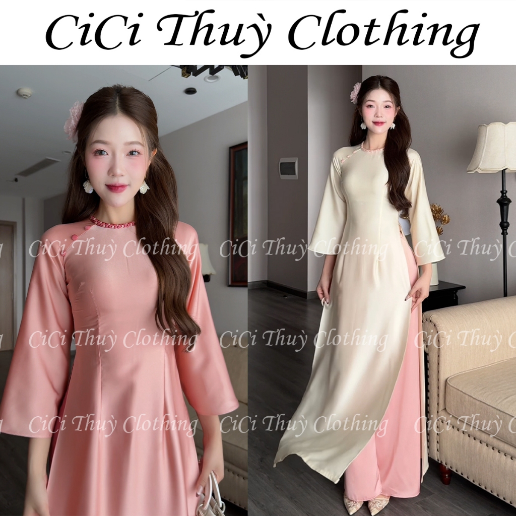 Áo Dài Đan Cổ Lụa Ngọc Trai Áo Dài Hottrend Dành Cho Giáo Viên 2026 Cổ Tròn Đan - CiCi Thuỳ Clothing