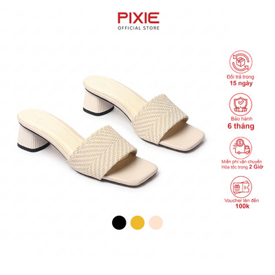 Guốc Cao Gót Nữ 5cm Quai Kẻ Ngang Pixie E117