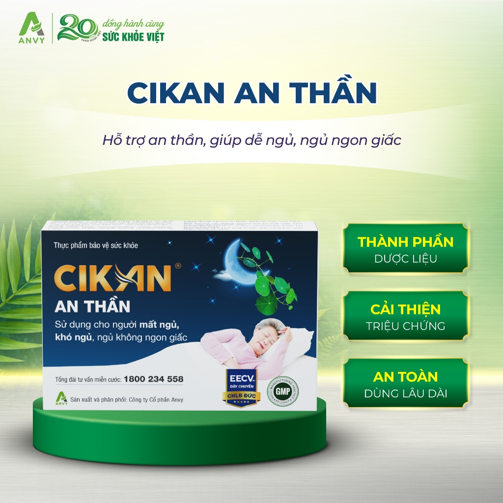 Cikan An Thần - Hỗ Trợ Giảm Mất Ngủ, Ngủ Không Sâu Giấc, Lo Âu,Căng Thẳng - Hộp 30 viên