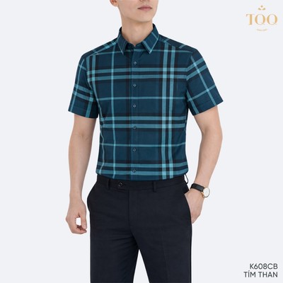 Áo Sơ Mi Kẻ Nam Ngắn Tay TQQ K608CB Kẻ Màu Trẻ Trung Vải Không Nhăn Không Cần Là