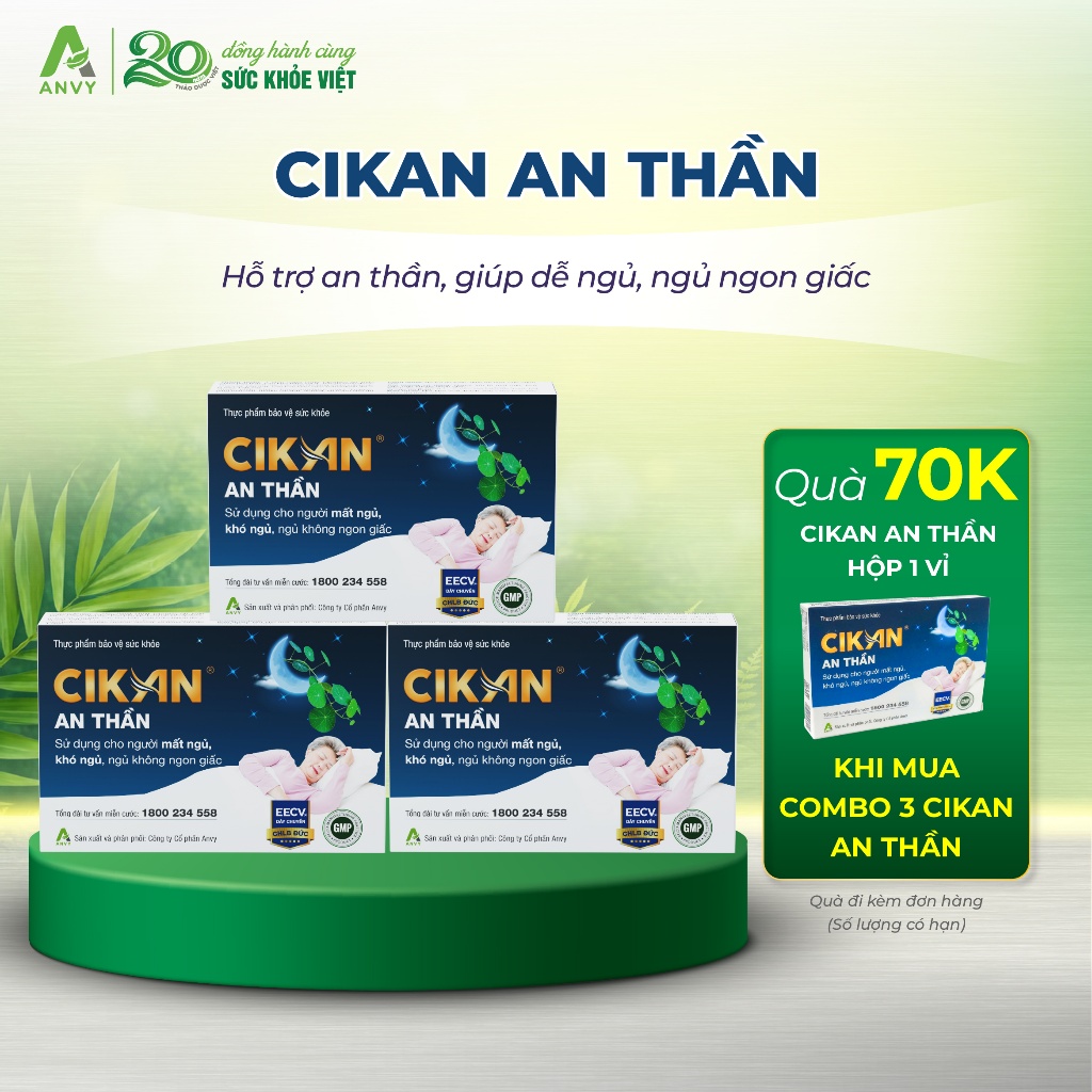 [CÓ QUÀ] - Combo Cikan An Thần - Hỗ Trợ Giảm Mất Ngủ, Ngủ Không Sâu Giấc, Lo Âu, Căng Thẳng - Hộp 30