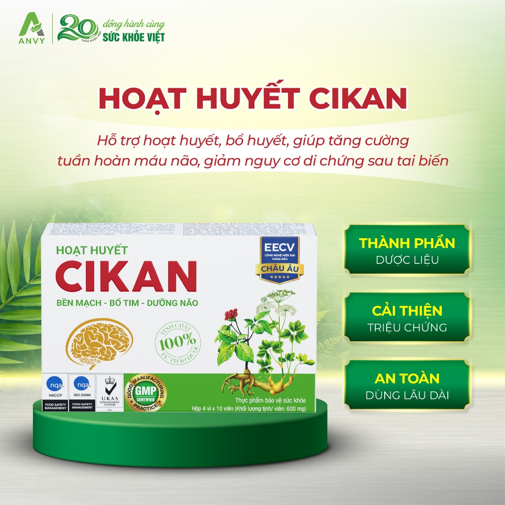 Hoạt Huyết Cikan - Hỗ Trợ Cải Thiện Tuần Hoàn Máu Não, Giảm Nguy Cơ Di Chứng Sau Tai Biến - Hộp 40 v