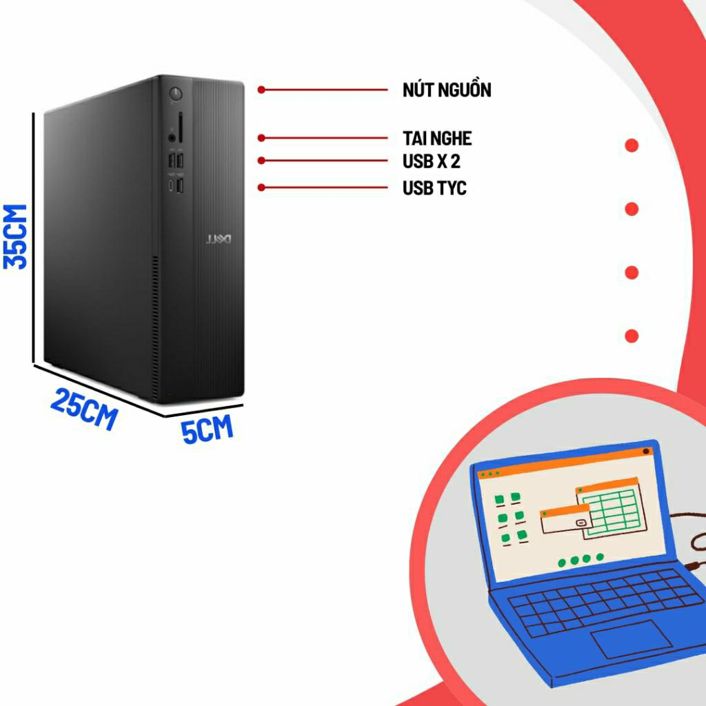 Bộ máy tính bàn Dell Tower ECT1250 i5-14400/ 8GB/ 512GB/ Intel UHD 730/ Win 11 Home/ 12 tháng.