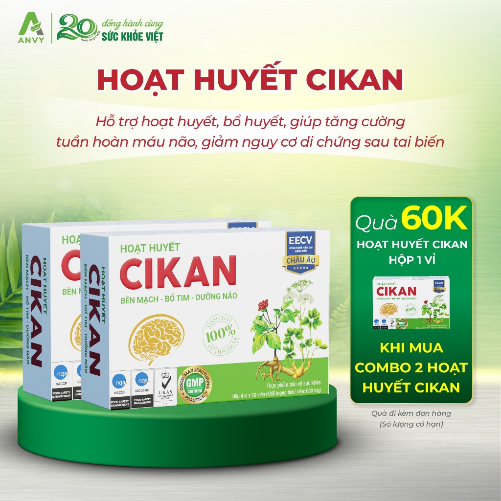 [CÓ QUÀ] - Combo 2 Hoạt Huyết Cikan - Hỗ Trợ Cải Thiện Tuần Hoàn Máu Não, Giảm Nguy Cơ Di Chứng Sau 