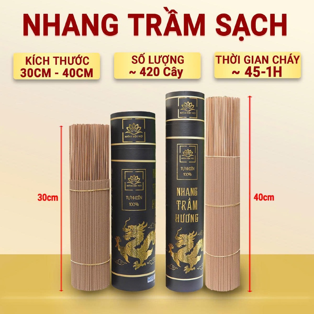 Nhang trầm hương sạch cao cấp KIM LONG THỊNH VƯỢNG (ống 420 cây) chuẩn sản phẩm OCOP, ISO 9001 - Xưởng Mộc Việt