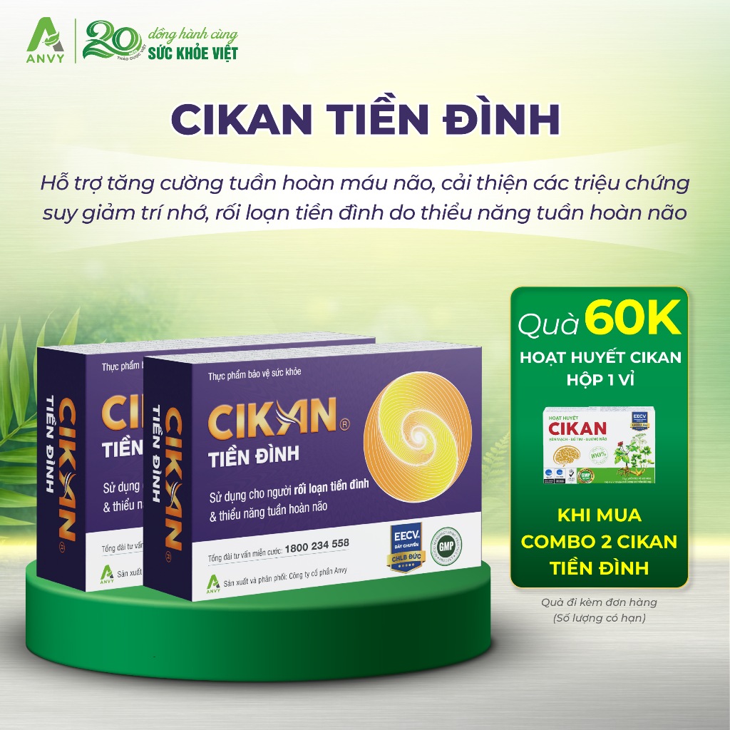 [CÓ QUÀ] - Combo 2 Cikan Tiền Đình - Hỗ Trợ Cải Thiện Suy Giảm Trí Nhớ, Rối Loạn Tiền Đình Do Thiểu 