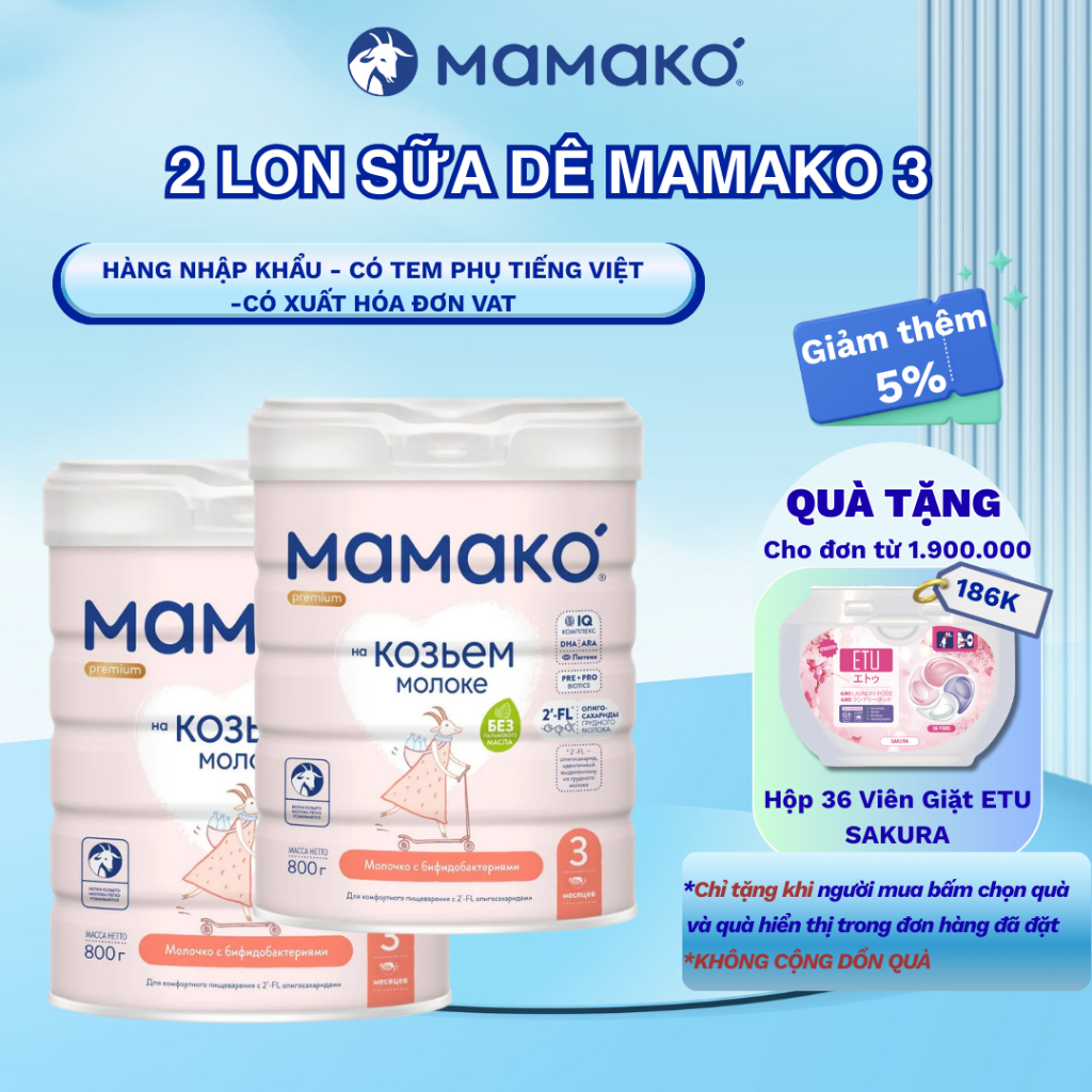 2 Lon Sữa Dê MAMAKO Premium 800g