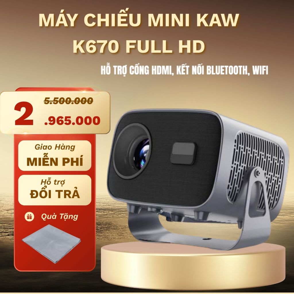 Máy Chiếu Mini KAW K670 Full HD xoay 360, Kết Nối Không Dây, Xem Phim Tại Nhà  Dễ Dùng, Tiện Lợi