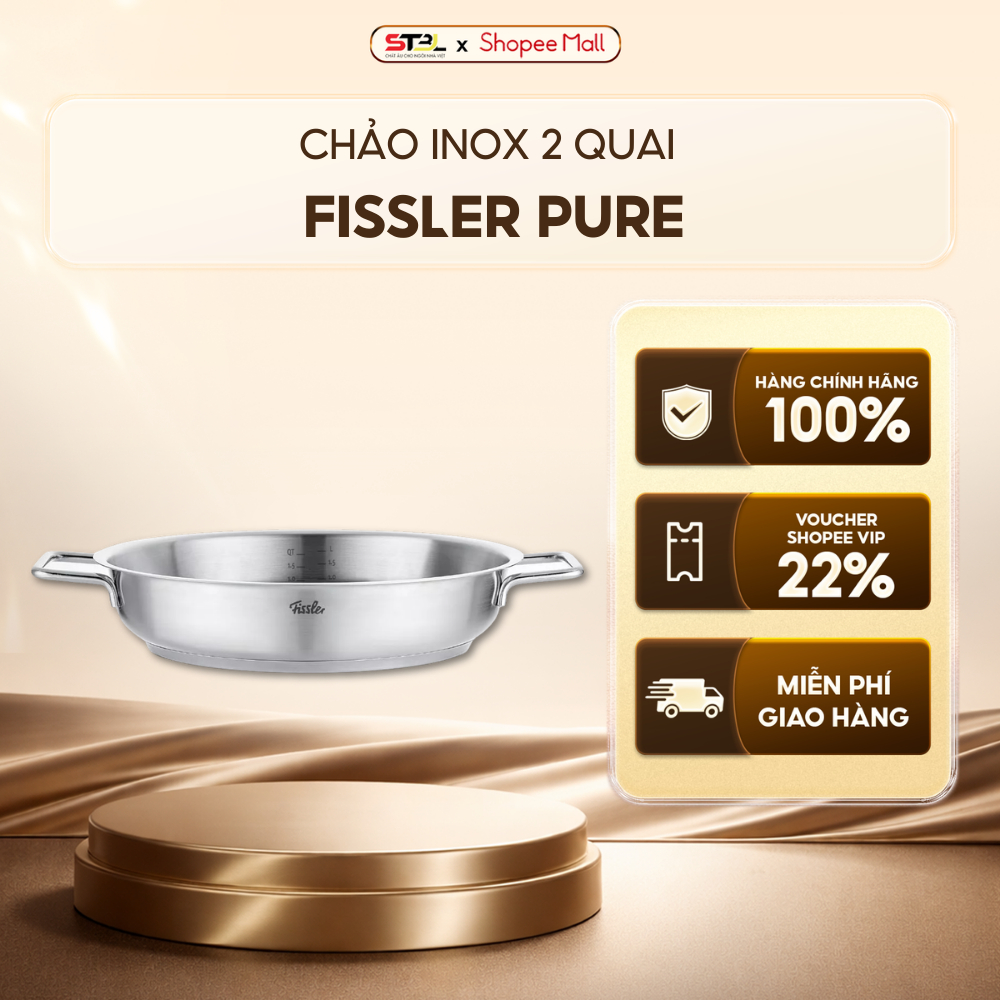 Chảo inox 2 quai Fissler Pure 24cm, thép không gỉ cao cấp đa năng, Made in Germany SNT KITCHEN