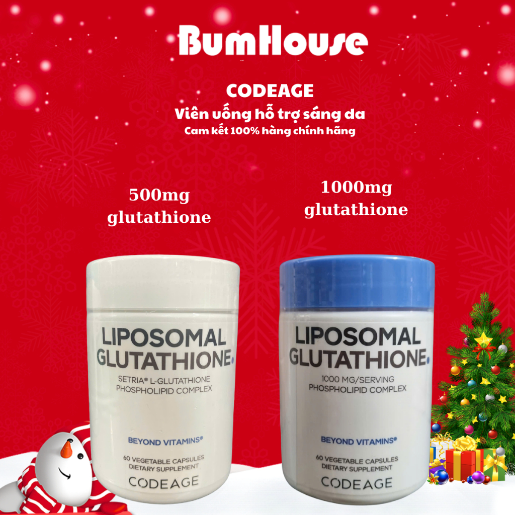 [HÀNG CTY] Viên uống CodeAge Liposomal Glutathione 500mg/ Glutathione 1000mg hỗ trợ trắng da 60 viên