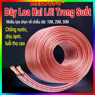 Dây loa 2 lõi trong suốt 10M 20M 50M Lõi gia cố mềm dẻo bền bỉ chống cháy 1.5mm²
