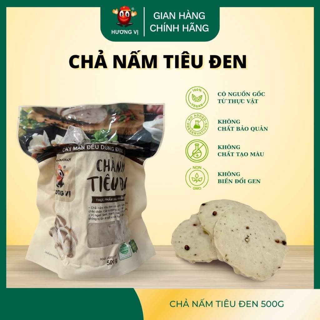 Chả Nấm Tiêu Đen 500g – Chả Chay Đạm Thực Vật Vị Tiêu Cay Nhẹ – Món Chay Ngon