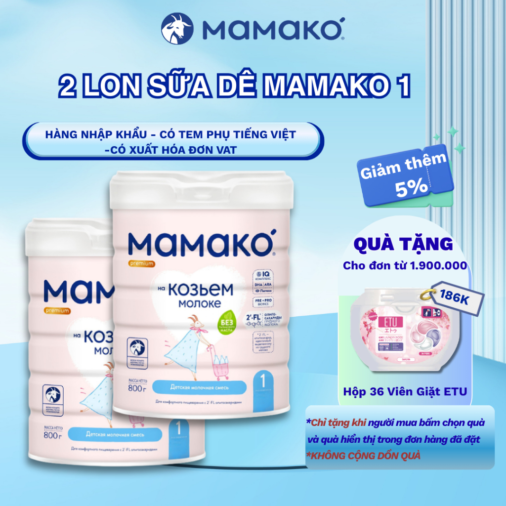 Combo 2 Lon Sữa Dê Công Thức MAMAKO Premium 1 800g