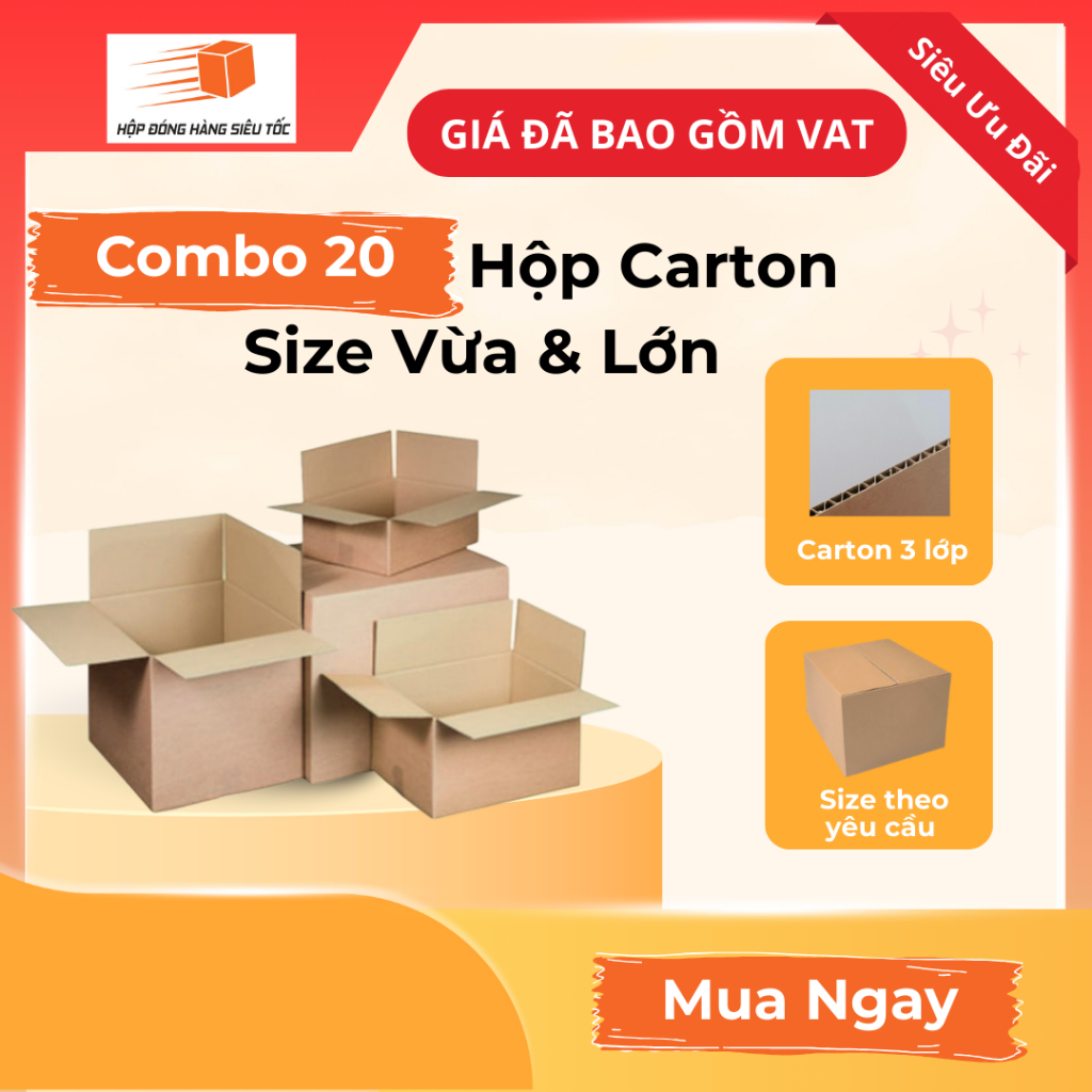 [Combo 20] Hộp Carton Full Size Lớn – Thùng Giấy Đóng Hàng ( Giá Đã Bao Gồm VAT )