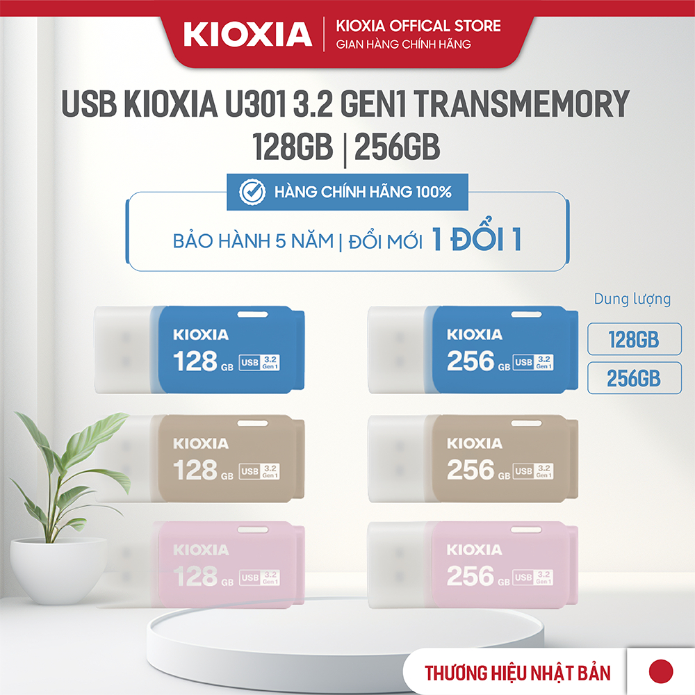 USB KIOXIA U301 3.2 GEN1 TransMemory 32Gb | 64Gb | 128Gb | 256Gb Lưu Trữ Bền Bỉ - Hàng Chính Hãng