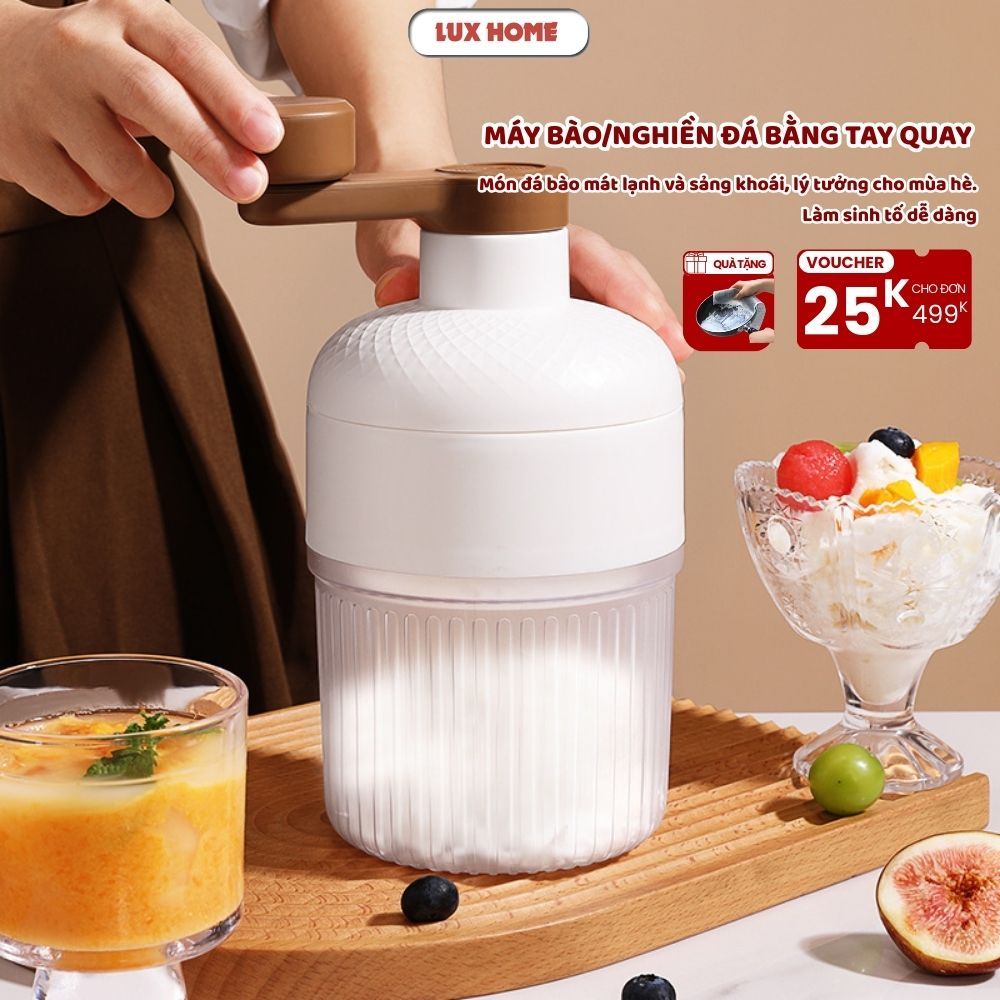Máy Bào Đá Bằng Tay Lux Home - Máy Nghiền Đá Tuyết Mini Cầm Tay Tiện Lợi, Lưỡi Thép Không Gỉ Sắc Bén Làm Bingsu, Sinh Tố