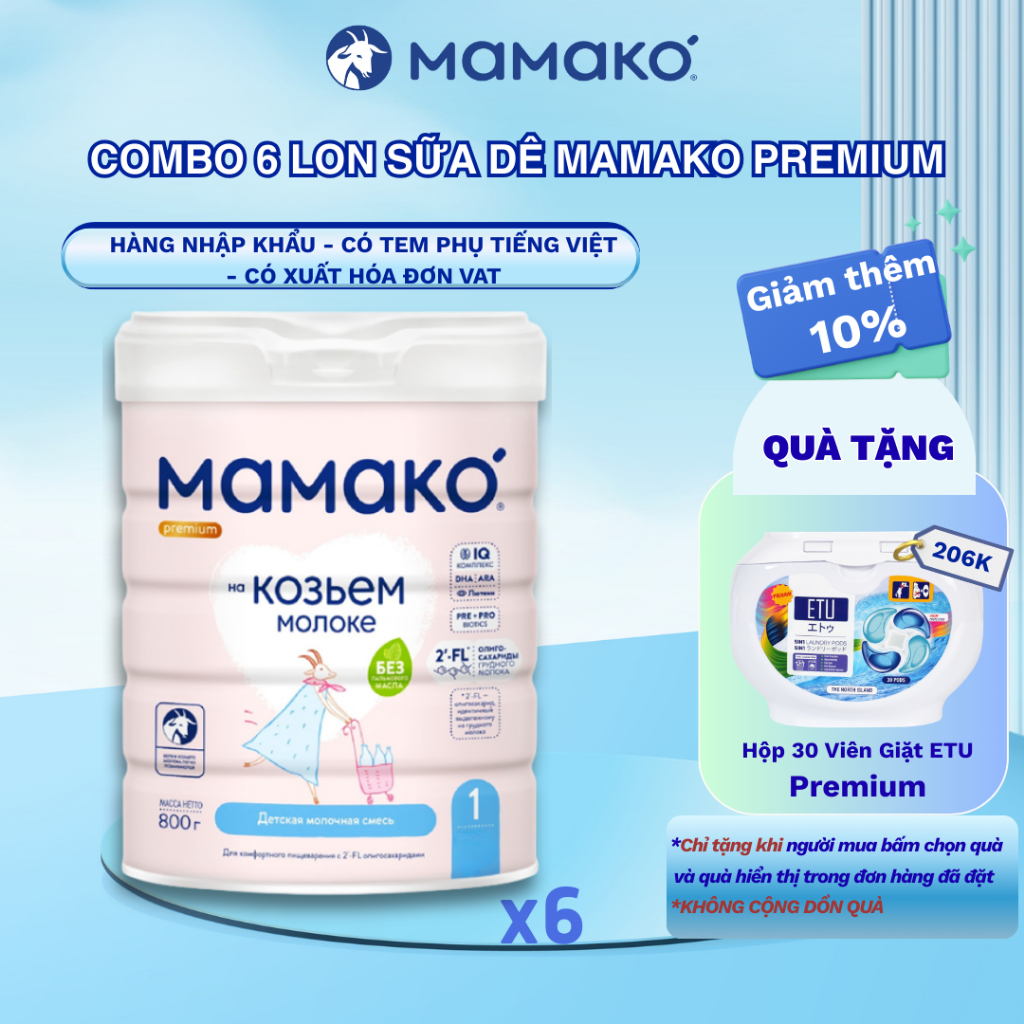6 LON Sữa Dê Công Thức MAMAKO Premium 1 - 800g