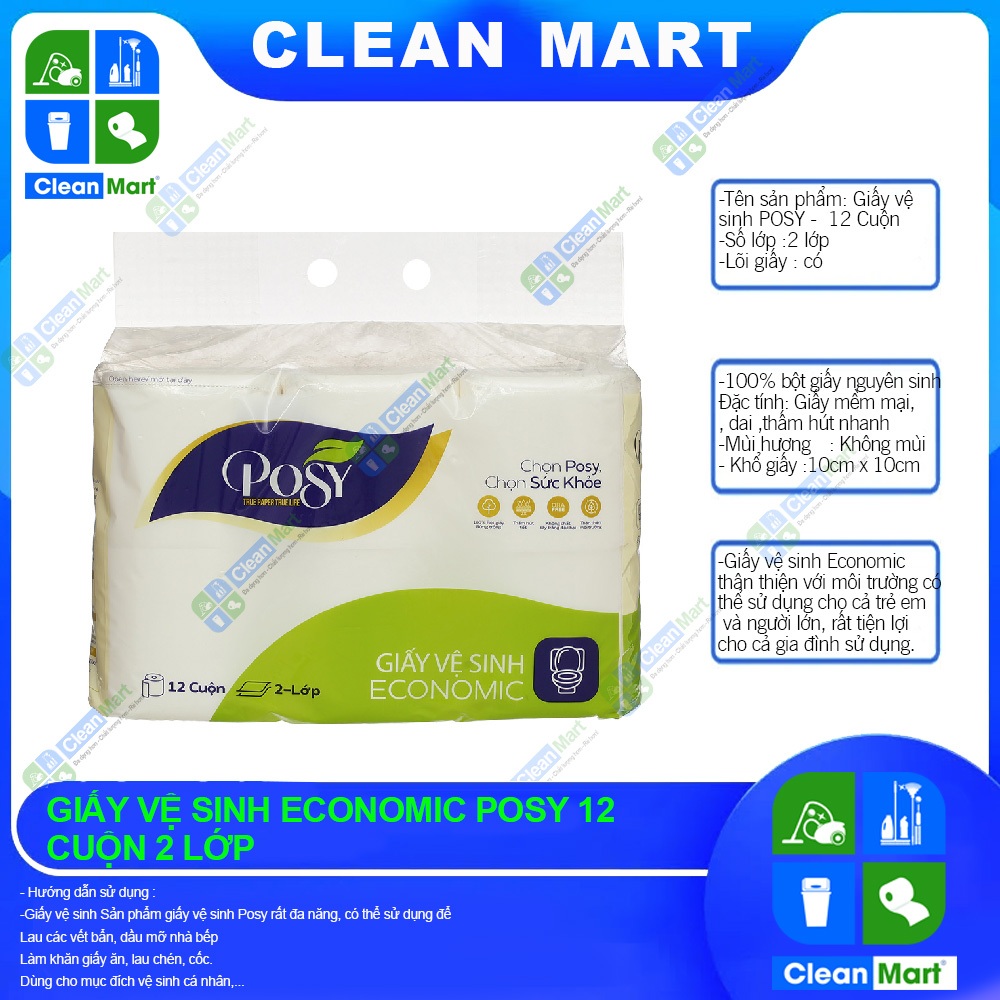 Giấy Vệ Sinh Posy Economic 12 cuộn 2 lớp - CLEAN MART