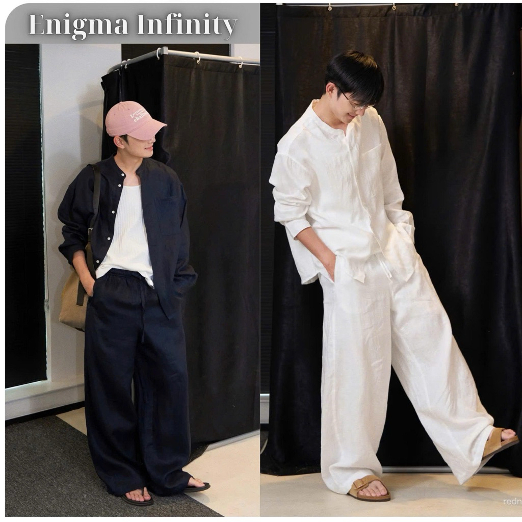 Bộ Đũi Nam Ống Rộng Enigma Infinity – Set Linen Nam Form Relax, Quần Dài Suông Phong Cách Hàn Quốc