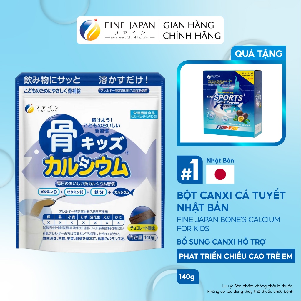 Bột Canxi Cá Tuyết Fine Bone's Calcium For Kids FINE JAPAN bổ sung Canxi hỗ trợ phát triển chiều cao