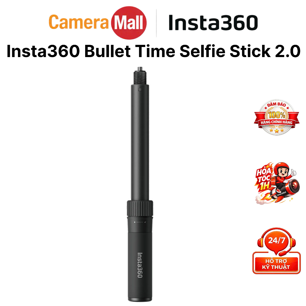Gậy Selfie Insta360 Bullet Time Selfie Stick 2.0 – Hỗ Trợ Quay Vô Hình 360°, Góc 65–90°, Chiều Dài 1