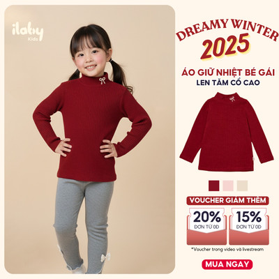 [BÁN CHẠY] Áo giữ nhiệt bé gái ILABY áo len tăm cổ cao dài tay mềm ấm mặc thu đông cho bé gái [3638]