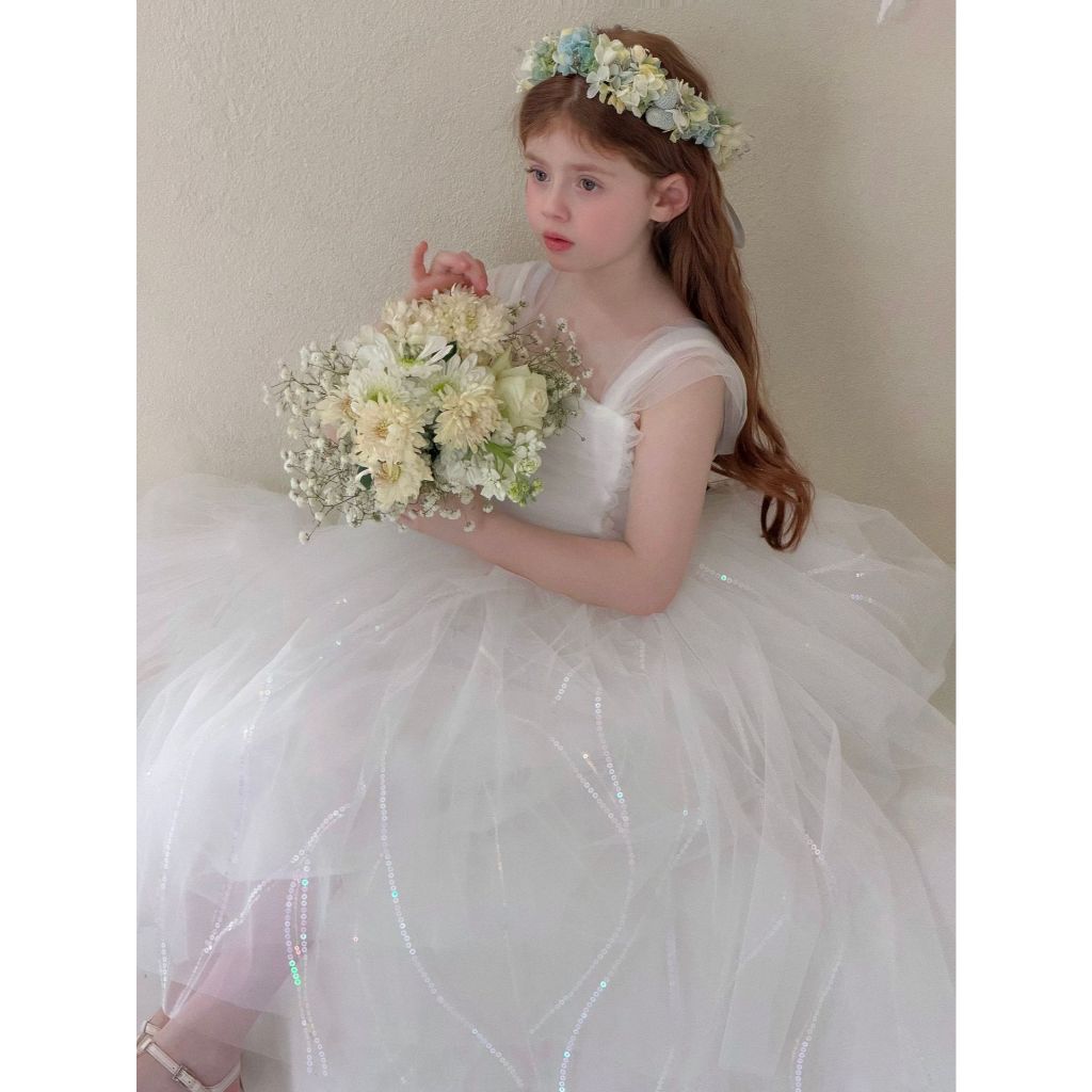 𝐀𝐩𝐫𝐢𝐥 𝐛𝐞́𝐛𝐞́ - Otaly Váy Đầm Công Chúa Bé Gái Trắng Tulle Xòe Bồng